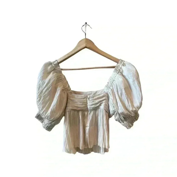 FRAME Puff Sleeve Square Neck Empire Waist Vanilla Blouse. - Picture 6 of 11